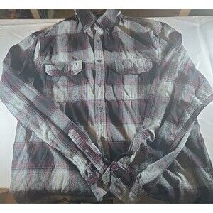 Faded Glory Flannel Shirt Men Large 42-44 Red Gray Tan Plaid Button Up Cotton